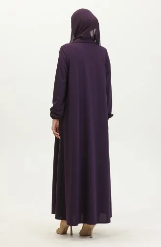 Dubbele Mevlana Abaya 2029-04 Met Ritssluiting Paars 2029-04