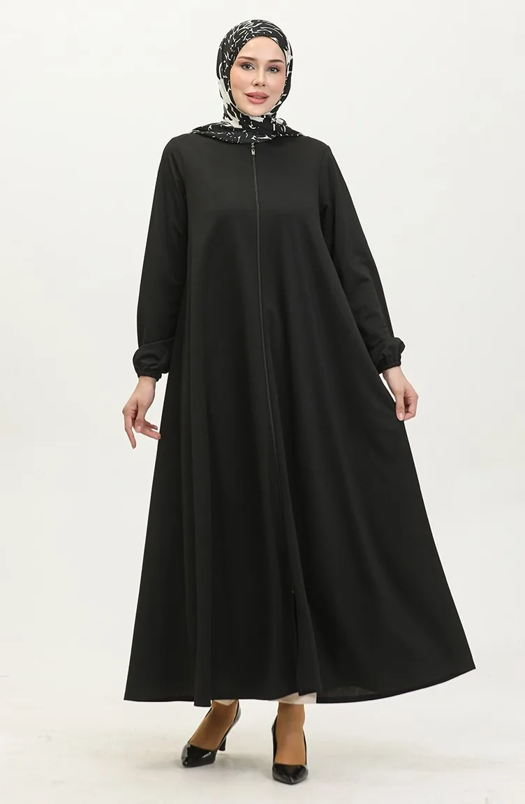 Doppelte Mevlana-Abaya Mit Reißverschluss 2029-01 Schwarz 2029-01