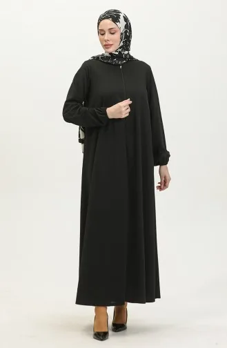 Doppelte Mevlana-Abaya Mit Reißverschluss 2029-01 Schwarz 2029-01