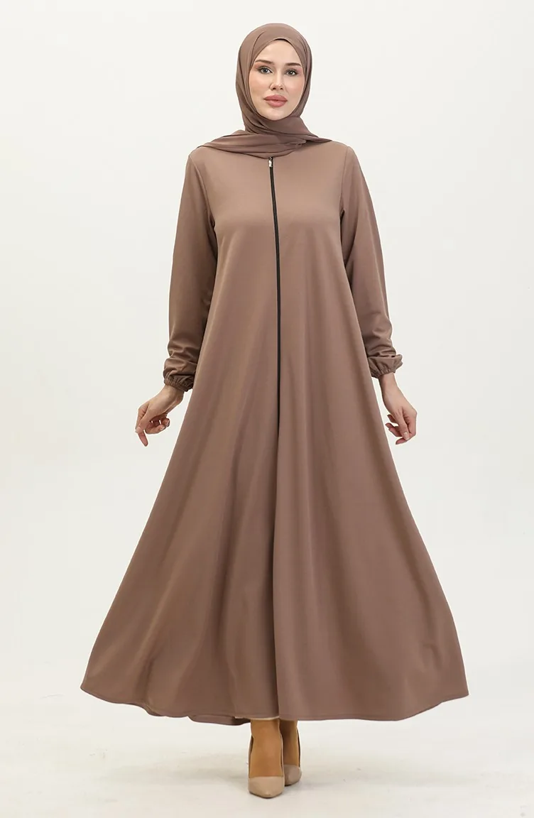 Doppelte Mevlana-Abaya Mit Reißverschluss 2029-05 Nerz 2029-05