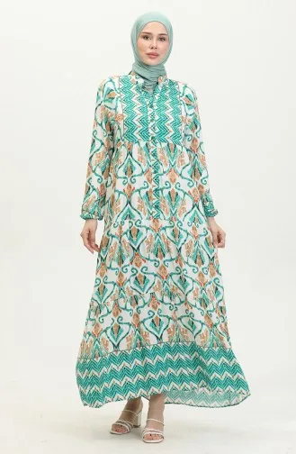 فستان منقوش للمحجبات  4096-02 أخضر 4096-02
