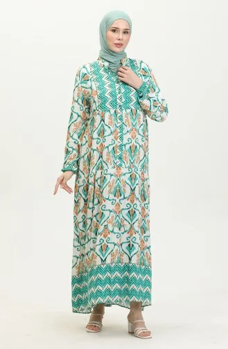 فستان منقوش للمحجبات  4096-02 أخضر 4096-02