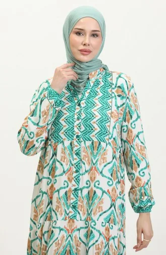 فستان منقوش للمحجبات  4096-02 أخضر 4096-02