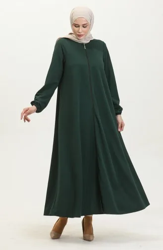 عباءة مولانا بتصميم مزدوج وسحاب 2029-02 لون أخضر زمردي 2029-02
