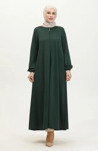 عباءة مولانا بتصميم مزدوج وسحاب 2029-02 لون أخضر زمردي 2029-02