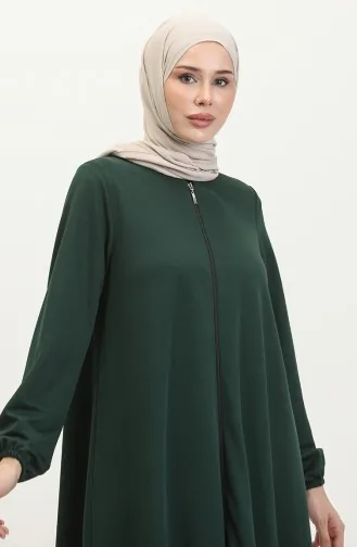 عباءة مولانا بتصميم مزدوج وسحاب 2029-02 لون أخضر زمردي 2029-02