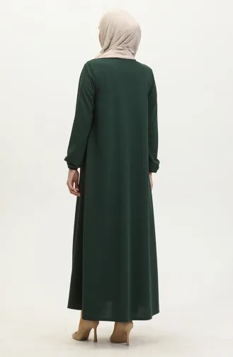 عباءة مولانا بتصميم مزدوج وسحاب 2029-02 لون أخضر زمردي 2029-02