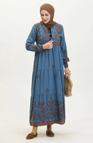 Großes Viskosekleid Mit Blumenmuster 4084-07 Indigo 4084-07