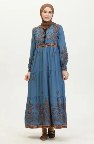 Großes Viskosekleid Mit Blumenmuster 4084-07 Indigo 4084-07