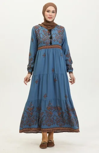 Großes Viskosekleid Mit Blumenmuster 4084-07 Indigo 4084-07