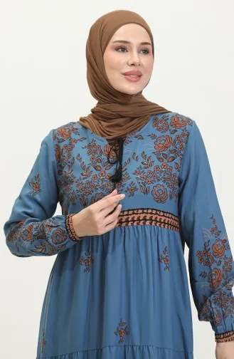 Großes Viskosekleid Mit Blumenmuster 4084-07 Indigo 4084-07