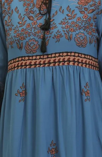 Großes Viskosekleid Mit Blumenmuster 4084-07 Indigo 4084-07