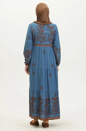 Großes Viskosekleid Mit Blumenmuster 4084-07 Indigo 4084-07