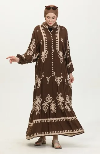 فستان بأكمام بالون 4091-01 بني 4091-01