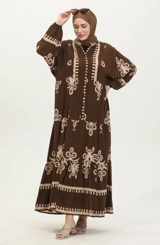 فستان بأكمام بالون 4091-01 بني 4091-01