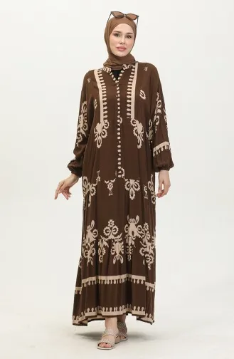 فستان بأكمام بالون 4091-01 بني 4091-01