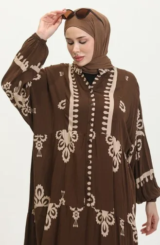 فستان بأكمام بالون 4091-01 بني 4091-01