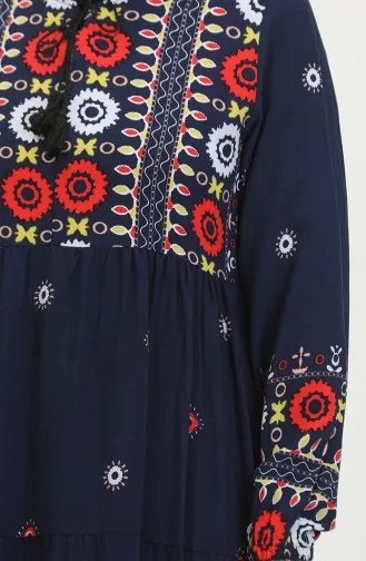 Robe à Motifs Brodée 4089-01 Bleu Marine 4089-01