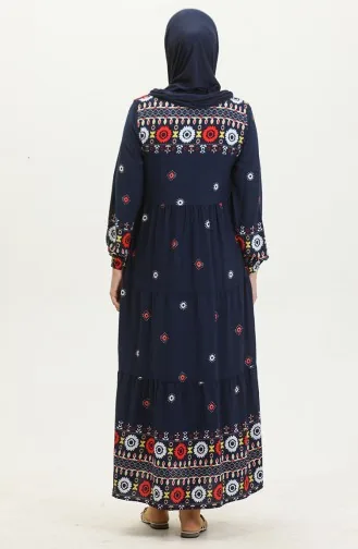 Robe à Motifs Brodée 4089-01 Bleu Marine 4089-01