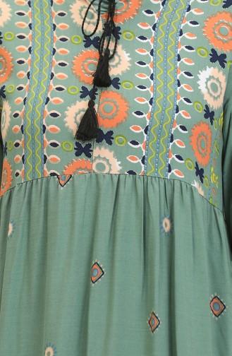 Nakış Desenli Elbise 4089-02 Mint Yeşili