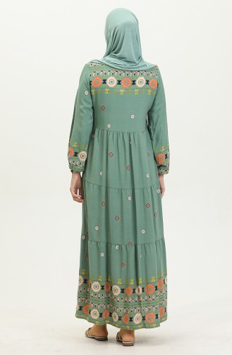 Nakış Desenli Elbise 4089-02 Mint Yeşili