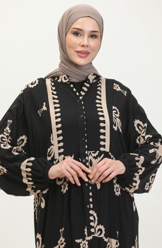 Balon Kol Elbise 4091-05 Siyah