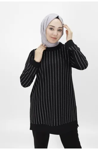 بدلة مزدوجة من القماش بخيطين وطبعات حجرية 71187-01 لون أسود 71187-01