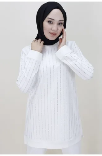 بدلة مزدوجة من القماش بخيطين وطبعات حجرية 71187-02 لون إكرو 71187-02