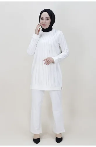 İki İplik Kumaş Taş Baskili İkili Takim 71187-02 Ekru