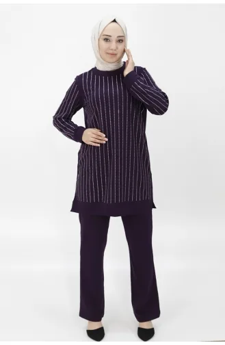 İki İplik Kumaş Taş Baskili İkili Takim 71187-03 Mor