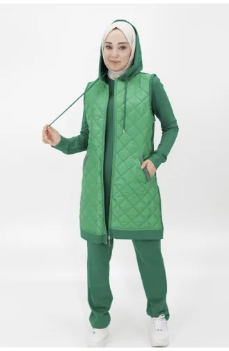 İki İplik Kumaş Yelekli Üçlü Takim 70060-02 Yeşil