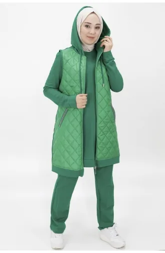 İki İplik Kumaş Yelekli Üçlü Takim 70060-02 Yeşil