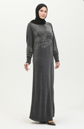 Silbernes Abendkleid Mit Steindruck 0422-03 Anthrazit 0422-03