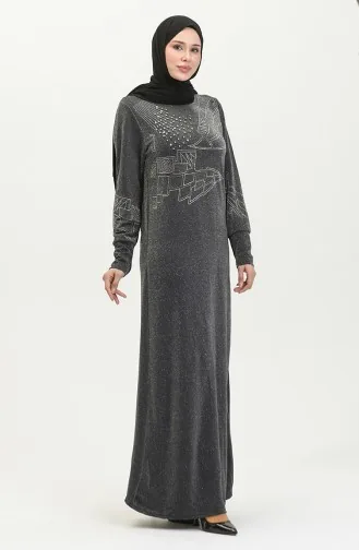 Silbernes Abendkleid Mit Steindruck 0422-03 Anthrazit 0422-03