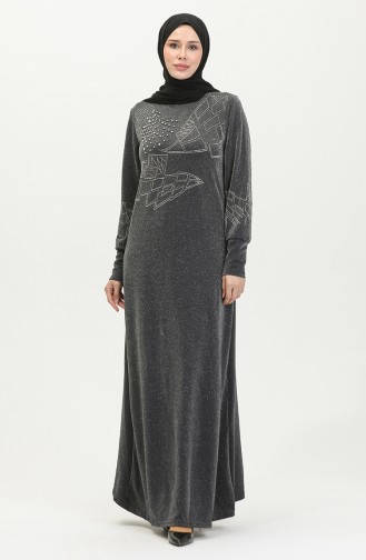 Silbernes Abendkleid Mit Steindruck 0422-03 Anthrazit 0422-03