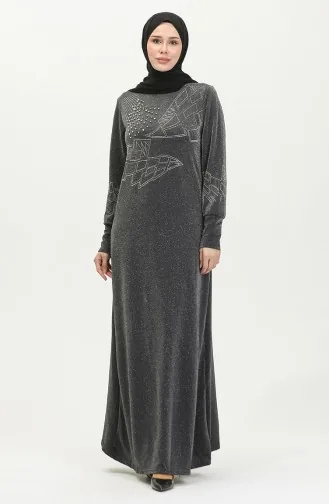Silbernes Abendkleid Mit Steindruck 0422-03 Anthrazit 0422-03