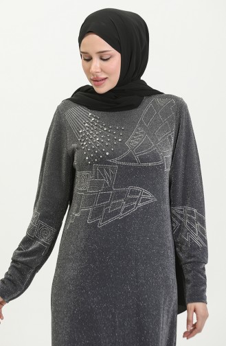 Silbernes Abendkleid Mit Steindruck 0422-03 Anthrazit 0422-03