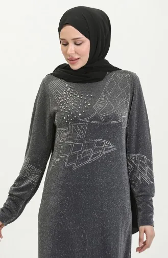 Silbernes Abendkleid Mit Steindruck 0422-03 Anthrazit 0422-03