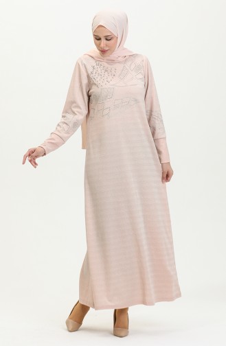 Silbernes Abendkleid Mit Steindruck 0422-06 Beige 0422-06