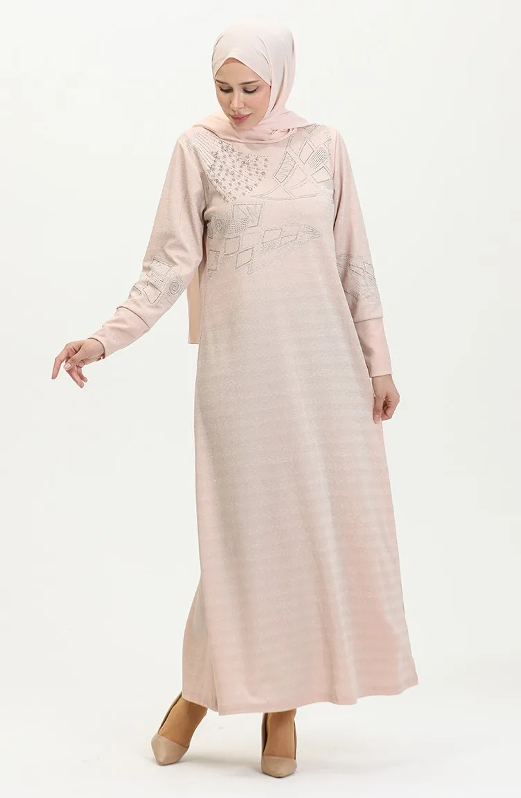 Robe De Soirée Argentée Imprimé Pierre 0422-06 Beige 0422-06