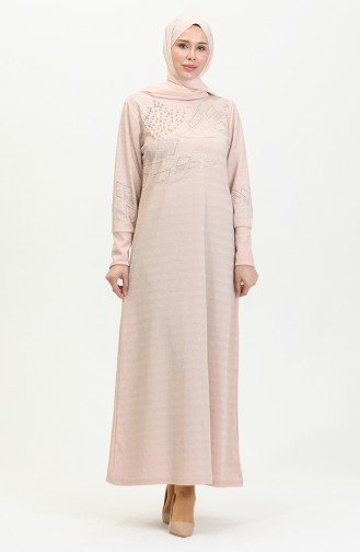 Silbernes Abendkleid Mit Steindruck 0422-06 Beige 0422-06