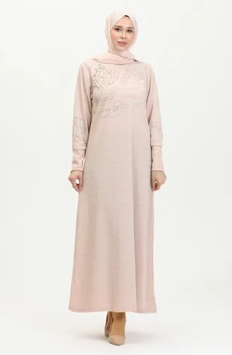 Robe De Soirée Argentée Imprimé Pierre 0422-06 Beige 0422-06