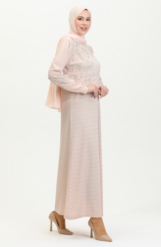 Silbernes Abendkleid Mit Steindruck 0422-06 Beige 0422-06
