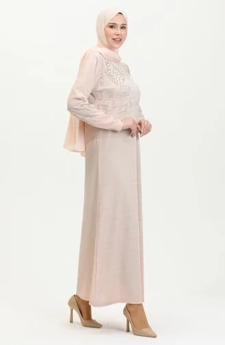 Robe De Soirée Argentée Imprimé Pierre 0422-06 Beige 0422-06