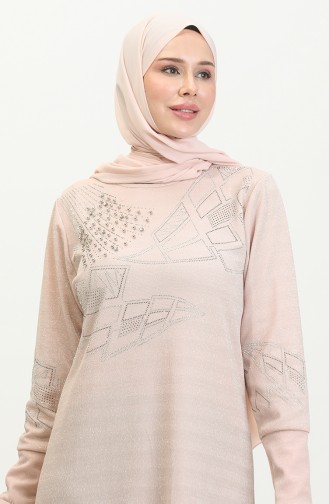 Silbernes Abendkleid Mit Steindruck 0422-06 Beige 0422-06