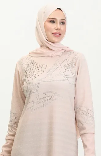 Robe De Soirée Argentée Imprimé Pierre 0422-06 Beige 0422-06