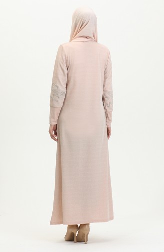 Silbernes Abendkleid Mit Steindruck 0422-06 Beige 0422-06