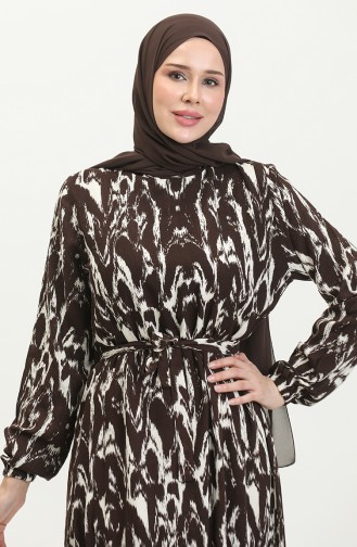 Viscose Patterned Belted Dress 0421-01 Brown 0421-01