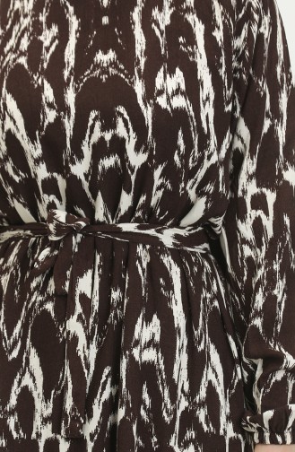 Viscose Patterned Belted Dress 0421-01 Brown 0421-01
