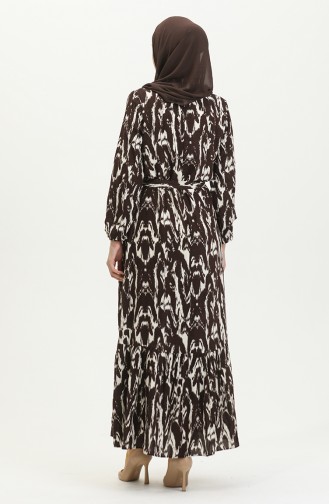 Viscose Patterned Belted Dress 0421-01 Brown 0421-01